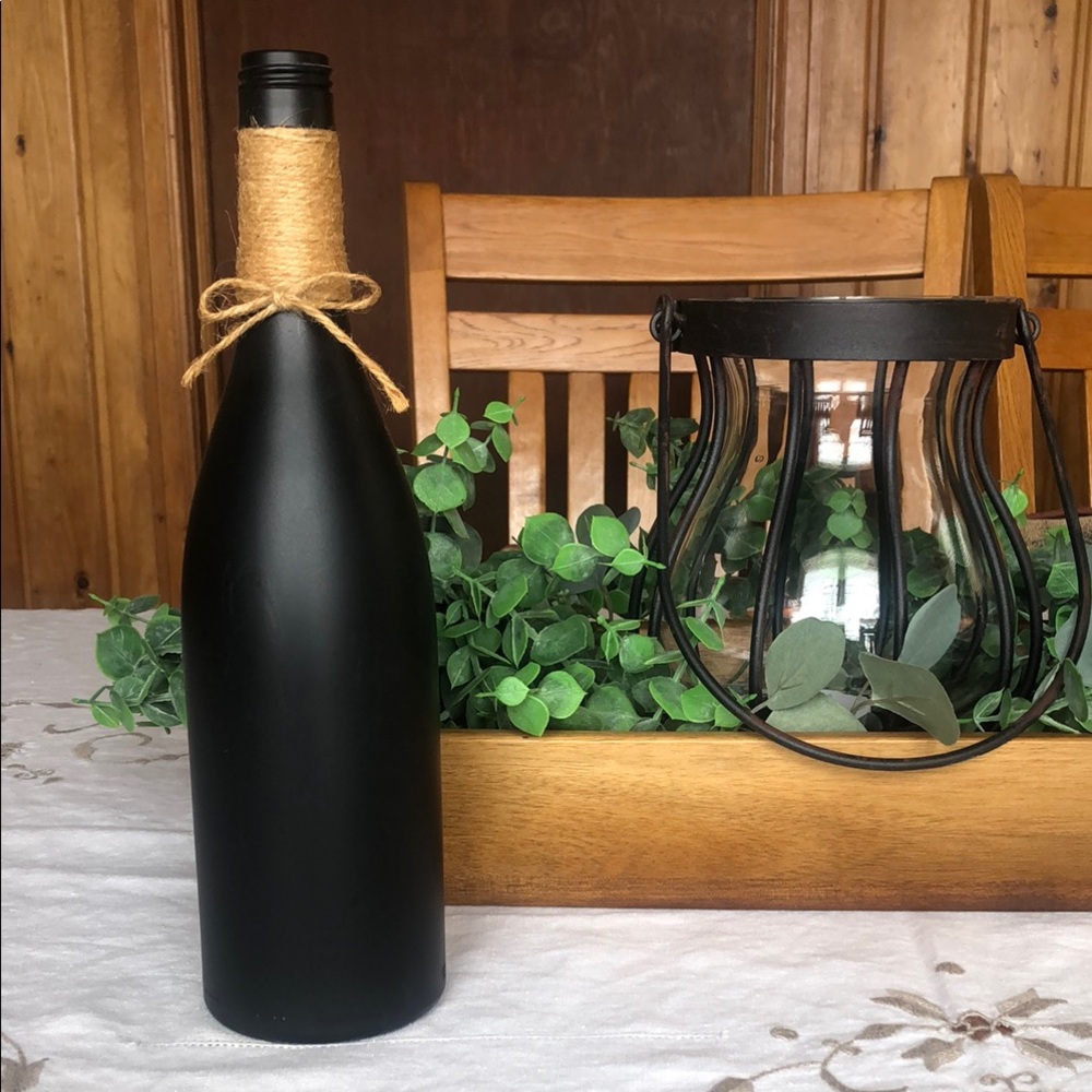 Black Decorative chalkboard wine Bottle with Twine Accent